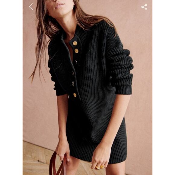 Sezane Luan Cotton/Wool Black Knit Mini Dress Size Small NWT - Picture 1 of 8
